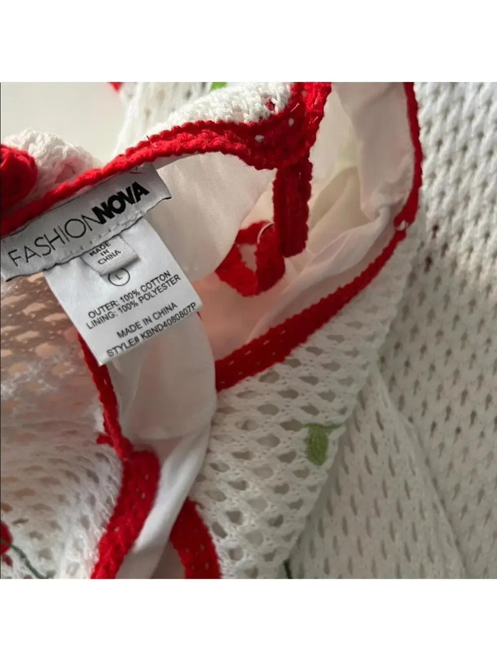Sweet Girl Cherry Crochet Fruit Print Knit Maxi Dress White Red Size Large